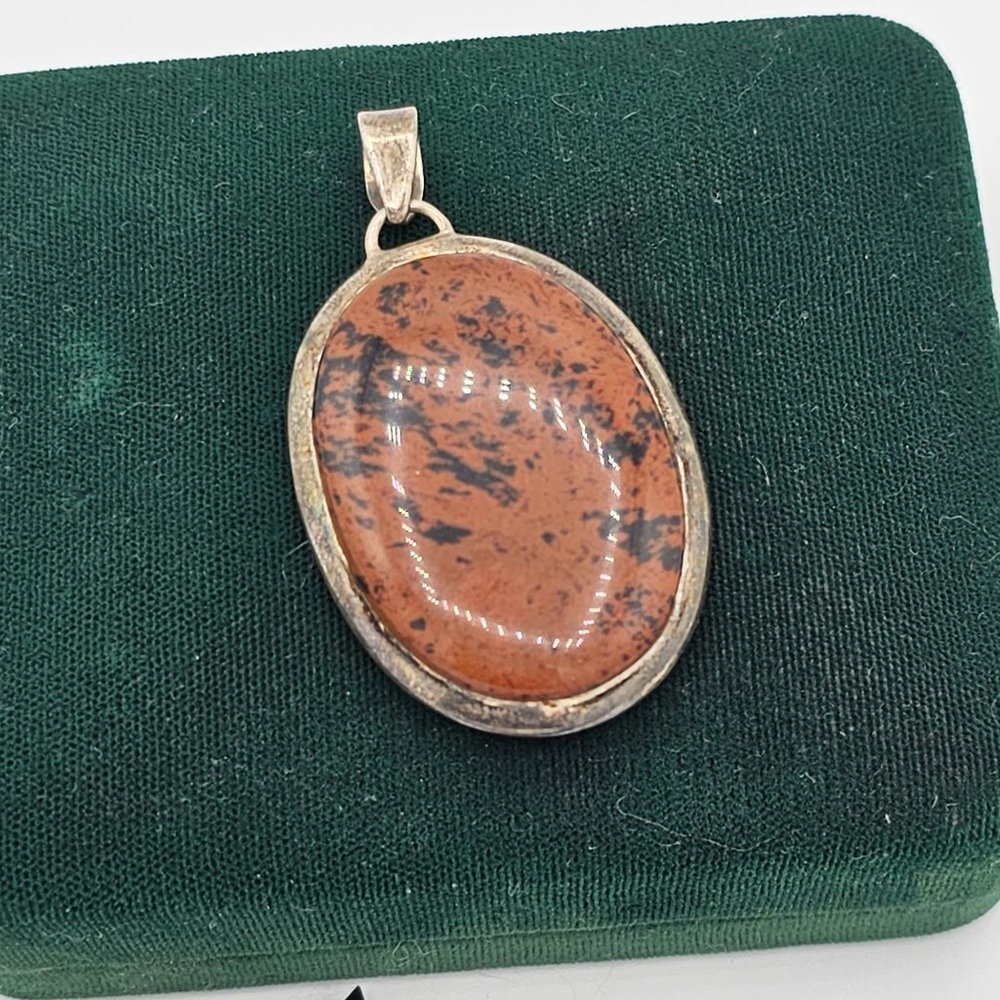 STERLING Silver 925 Oval Mahogany Obsidian Cabachon Pendant